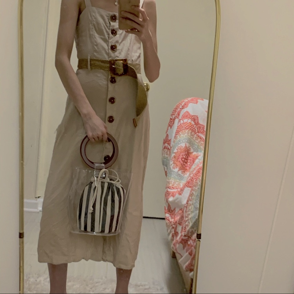 belted buttoned midi dress